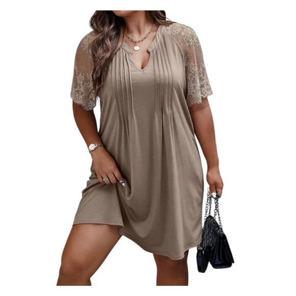 SHEIN Privé Plus Contrast Lace Raglan Sleeve Fold Pleated Detail Dress 1x - Picture 1 of 7